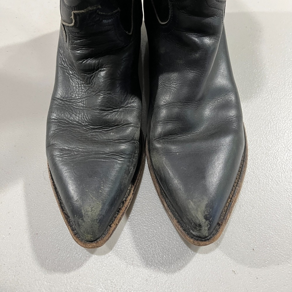 Vintage Justin Black Leather J-Toe Cowboy Boots 9.5 D USA Western 90s Cowhide - Picture 2 of 9